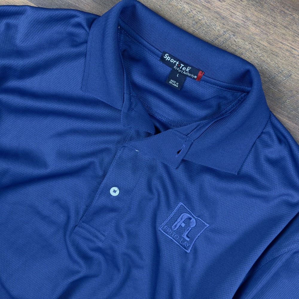 Sport-Tek Mens Frito-Lay Logo Polo Shirt Blue Short Sleeve Size L Performance